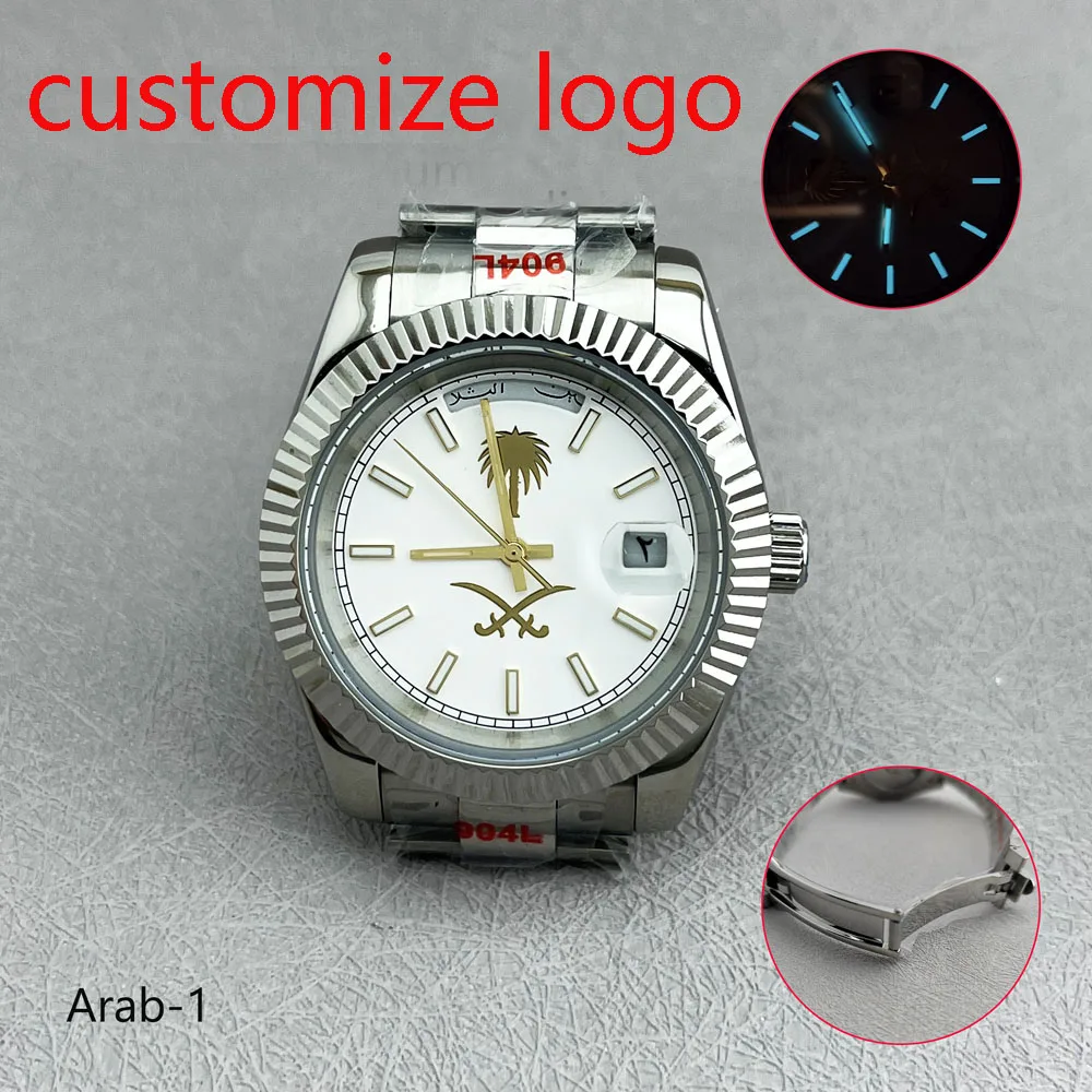 40mm Miyota 8285 day_date wristwatches for men with Japanese Miyota 8285 Modified Arabic automatic movement can customize logo