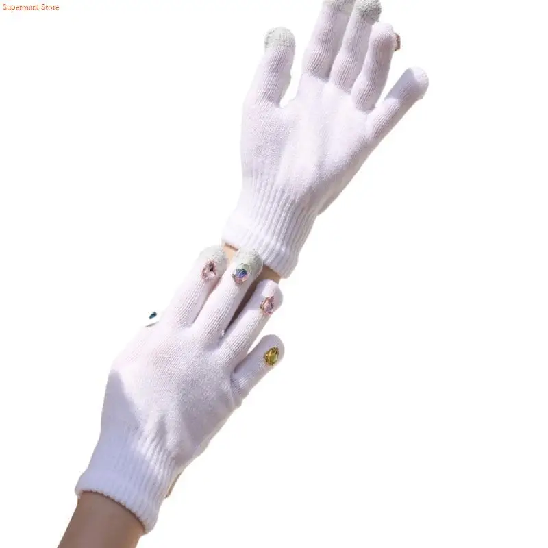 Q5WE Teens Touchable Screen Winter Gloves with Color Knit Warm Gloves