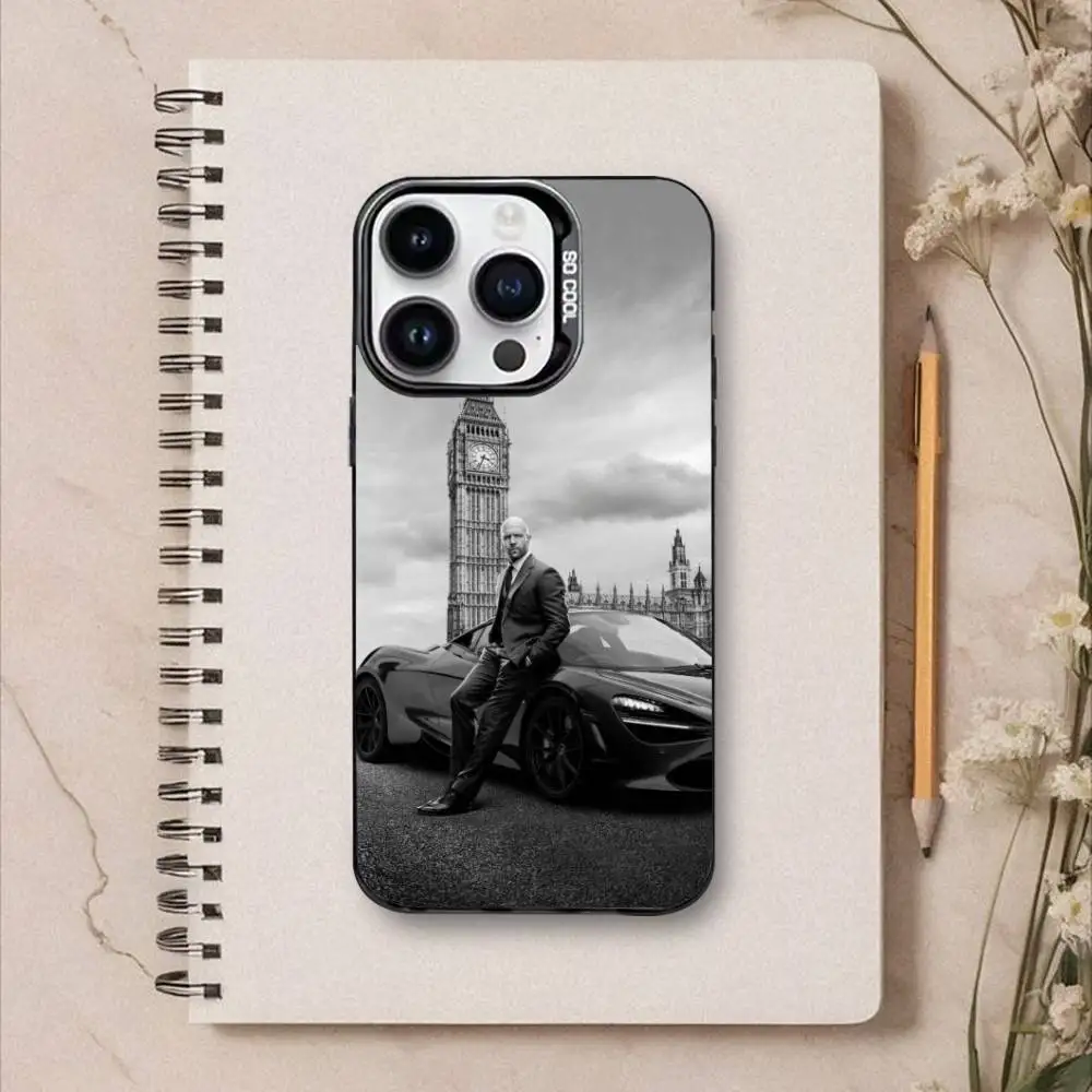 Jason Statham telefoonhoesje voor iPhone17,16,15,14,13,12,Pro Max zwart kleurrijk telefoonhoesje