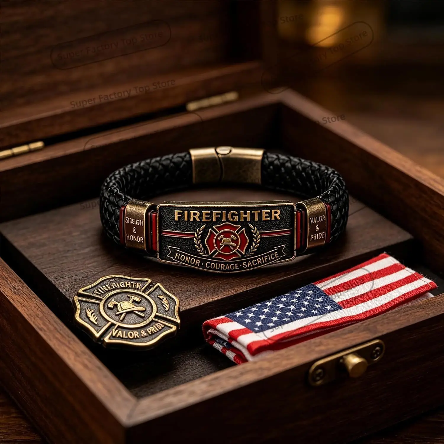 Firefighter Honor Bracelet-A Tribute to Courage & Sacrifice-Cross & Axe Emblem Cord Bracelet for Men-Firefighter Gift for Heroes