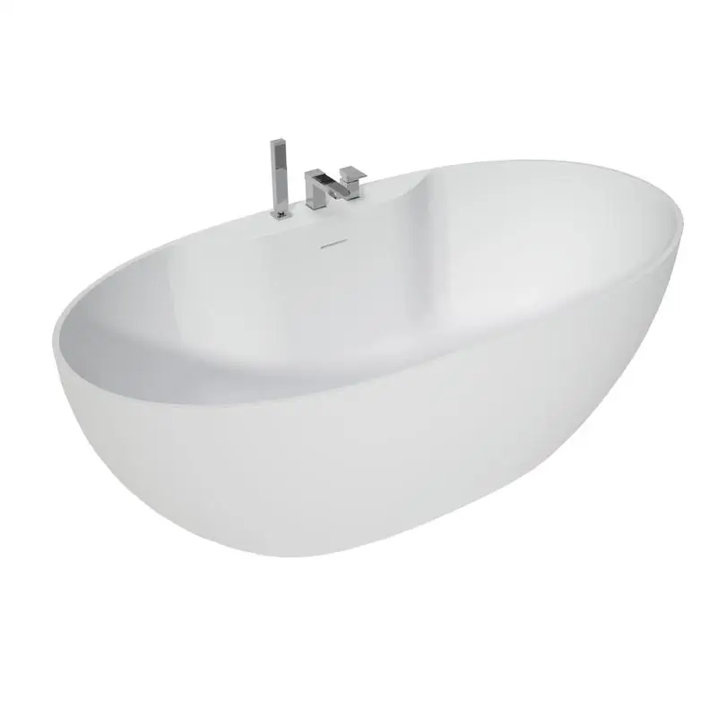 

63" Premium Solid Surface Deep Soaking Tub with 3-Hole Faucet, Stylish Design, Comfortable Bathing Experience, Easy to Clean,