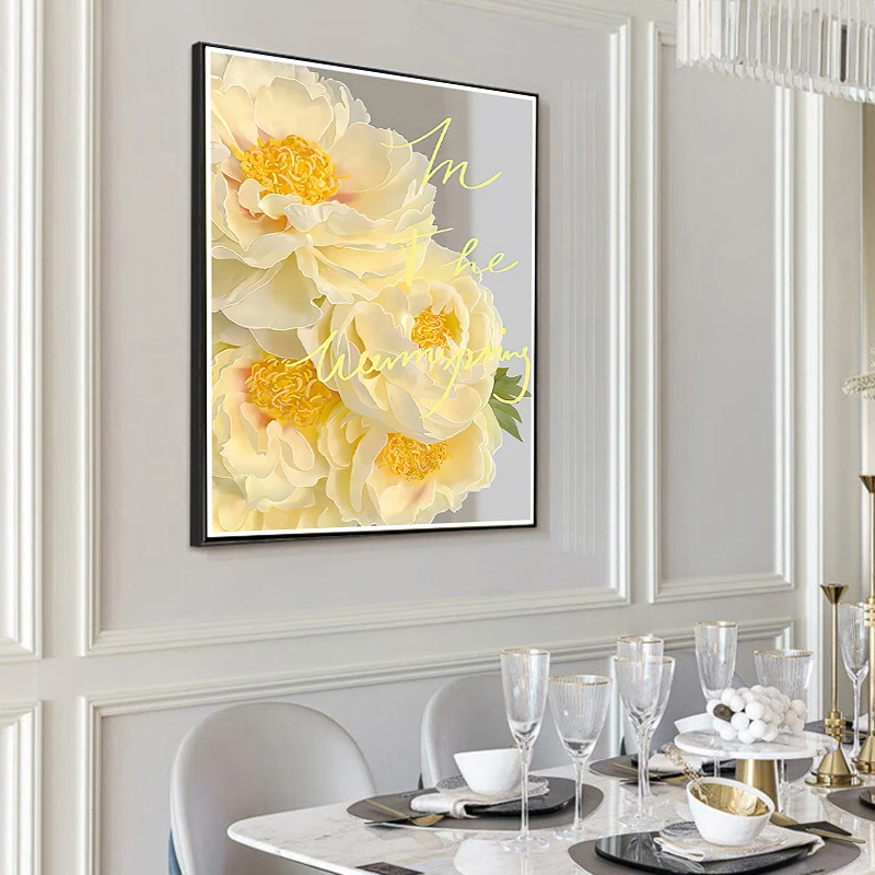 Yellow Peony Cross Stitch Kit Fresh Floral Living Room Wall Art Spring Theme Hand Embroidery DIY Material Pack