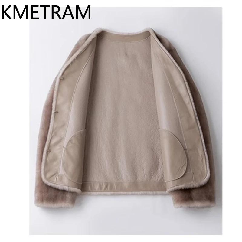 سترة KMETRAM 100% من صوف ميرينو من جلد الغنم مزدوجة الوجه للنساء معطف فاخر قصير من الفرو الحقيقي ملابس شتوية 2025 shanба vrouwska