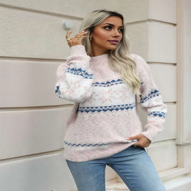 2025 Women's Christmas Knit Sweater Autumn Winter Fashion Knitwear Long Sleeves Slim Fit Woman Clothes Female Pullover Tops