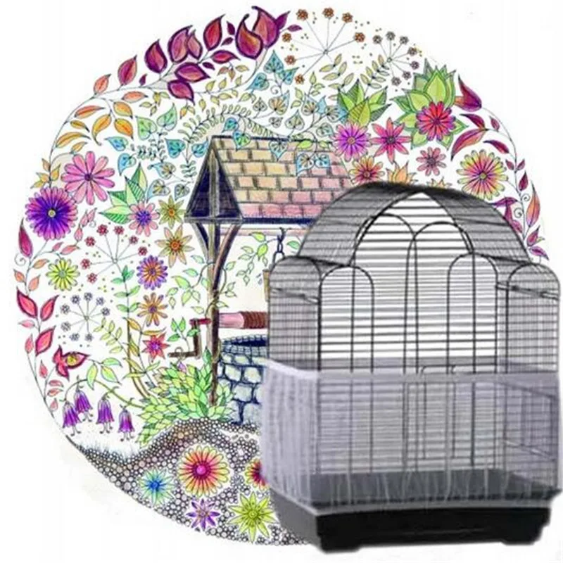 Mesh Bird Cage Cover  Seed Bird Parrot Cover Soft Easy Cleaning Nylon Airy Fabric Catcher Bird Accessories Supplies