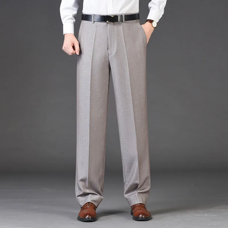 Cashmere Flat Plaid Suit Pants High Waist Black Khaki Korea Clothing Dress Trousers For Male Formal Mens Pant 2023 Thicken