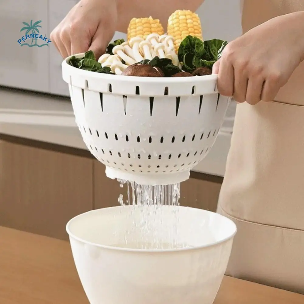 

Plastic Fruit Drainage Basket Double Layered Space-Saving Kitchen Colander Strainer Multi-Function Vegetable Storage Basket