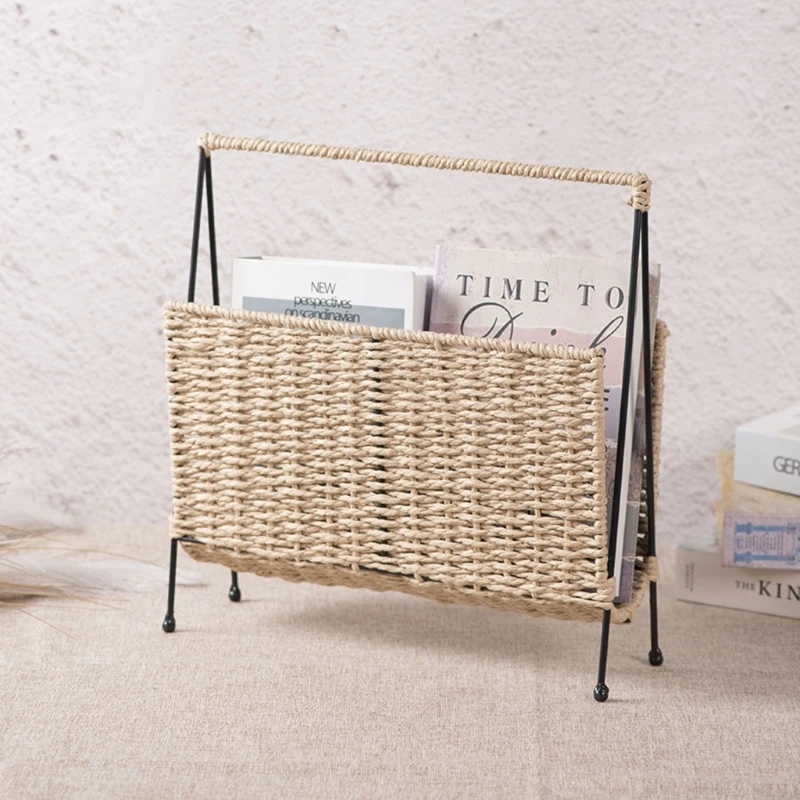 Hand Woven Magazine Holder Rack Standing Organiser Basket for Books Magazines Newspapers Letters Office Bedroom Nursery