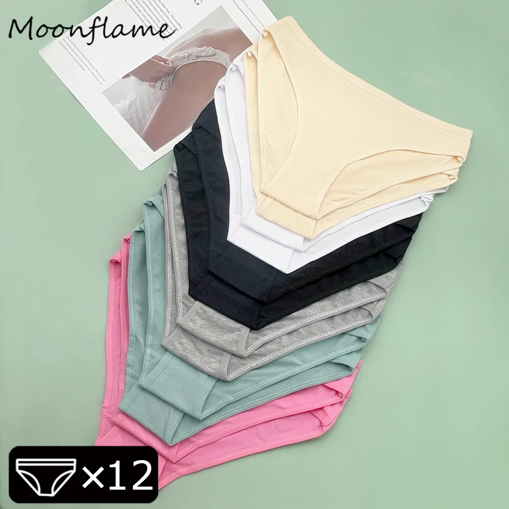 

Moonflame 12 PCS/SET Women Cotton Panties Lace Intimate Underwear Comfortable Briefs Female Soft Underpants Lingerie