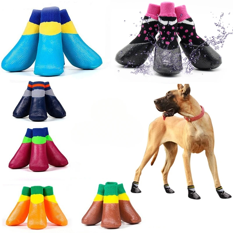 Anti-stain Nonslip Outdoor Waterproof Pet Dog Cat Socks Booties Shoes With Rubber Sole For Walking Running