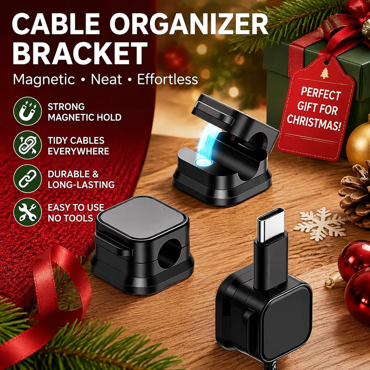 2/4PCS Magnetic Cable Clip Cable Holder Adhesive Wire Keeper Cord Cable Organizer for Home Office Under Desk Management