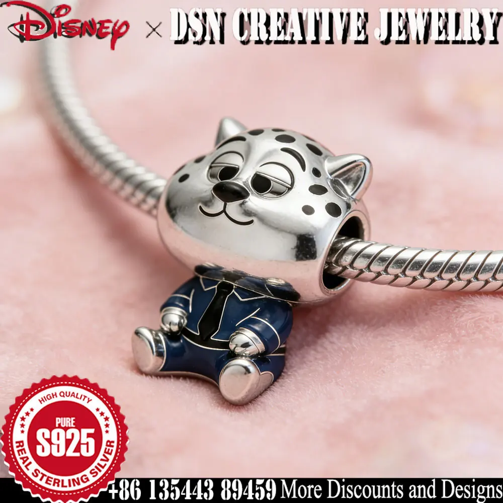 

DSN 925 Silver Charm Disney Zootopia Officer Benjamin Clawhauser beads for Bracelet cartoon cute Charm Jewelry Gift