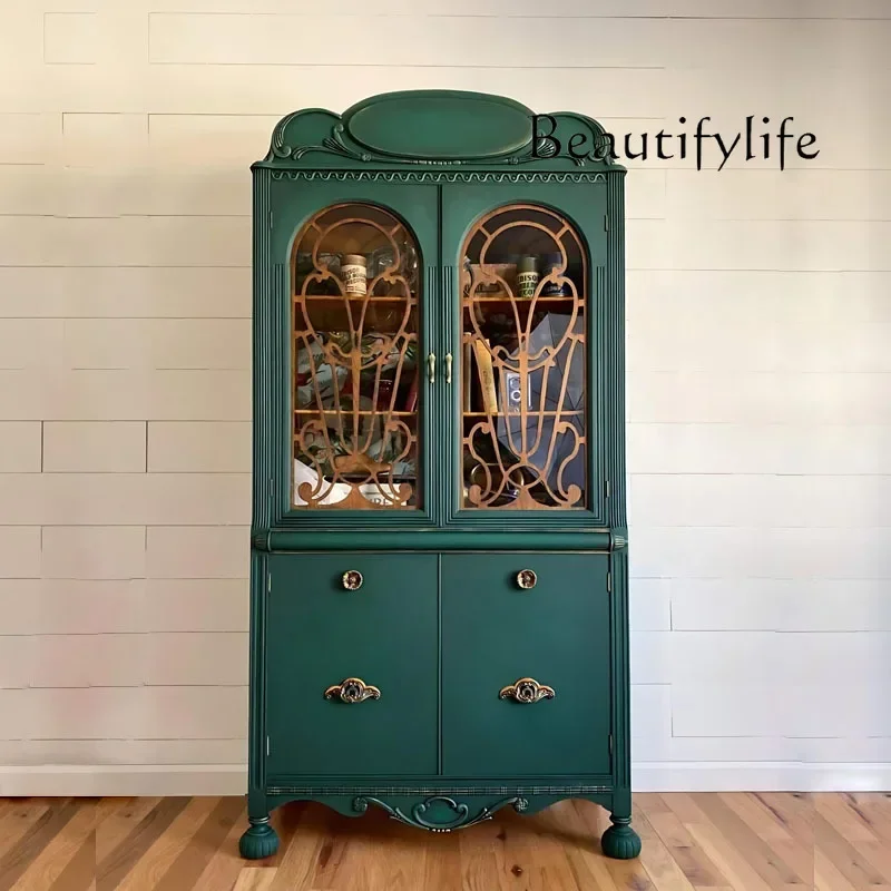 

aQ YY W French Wine Cabinet Living Room Wall Display Solid Wood Carved Dining Side Cabinet Partition Storage Side Cabinet