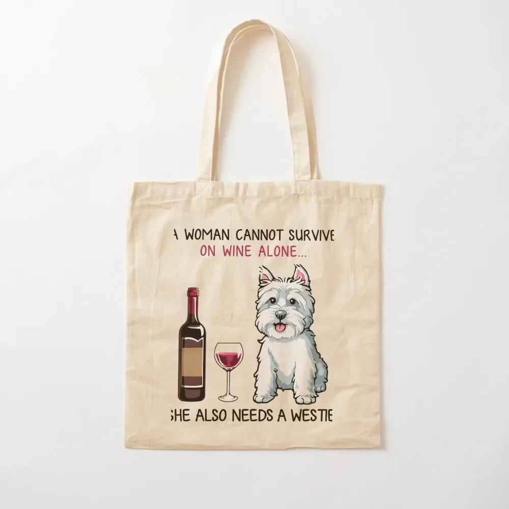 

\bWestie and wine Funny dog Tote Bag canvas tote bags Lady bags bag for beach Bag