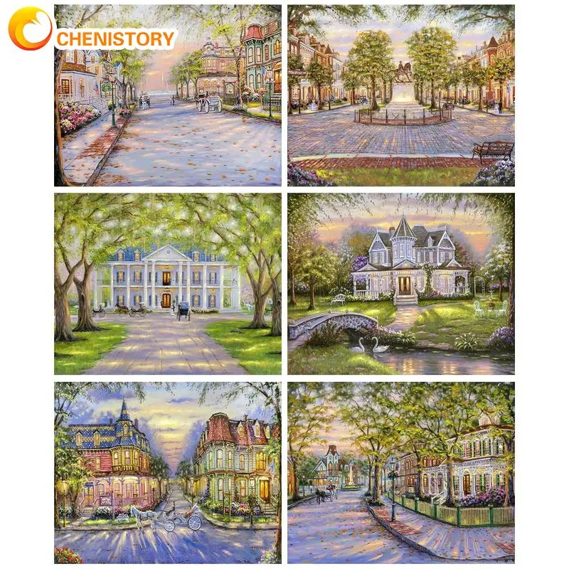 CHENISTORY Crystal Diamond Painting Frame Street Landscape Handicrafts For Adults Mosaic Painting Diy Set European Buildings