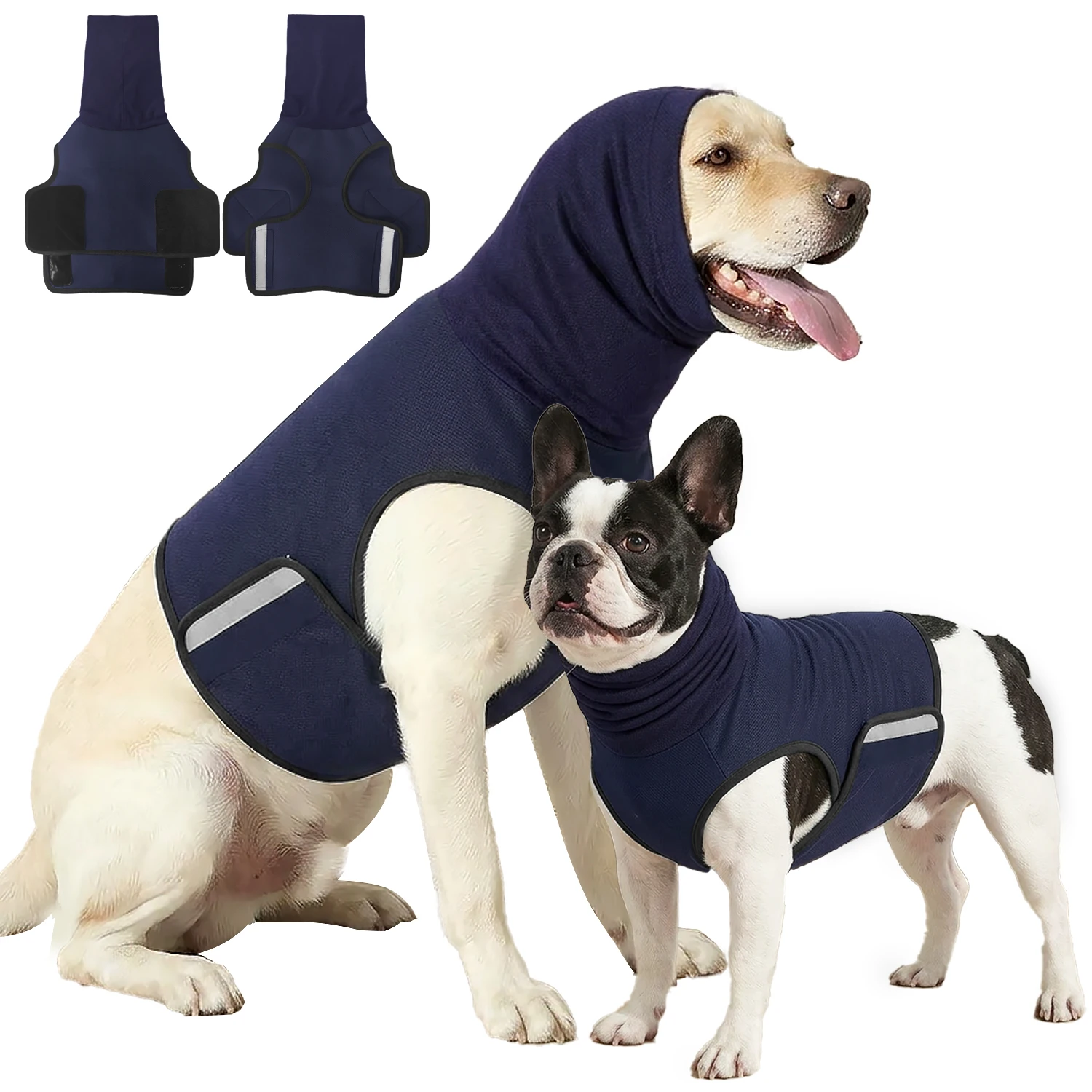 Warm Dog Winter Vest with Neck Warmer Reflective Strap Soft Fleece Dog Jacket Adjustable Coat for Small Medium Large Dogs French