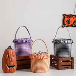 Ruffle Plaid Halloween Trick or Treat Bucket Candy Basket Tote Bag For Kids Home Party Decoration