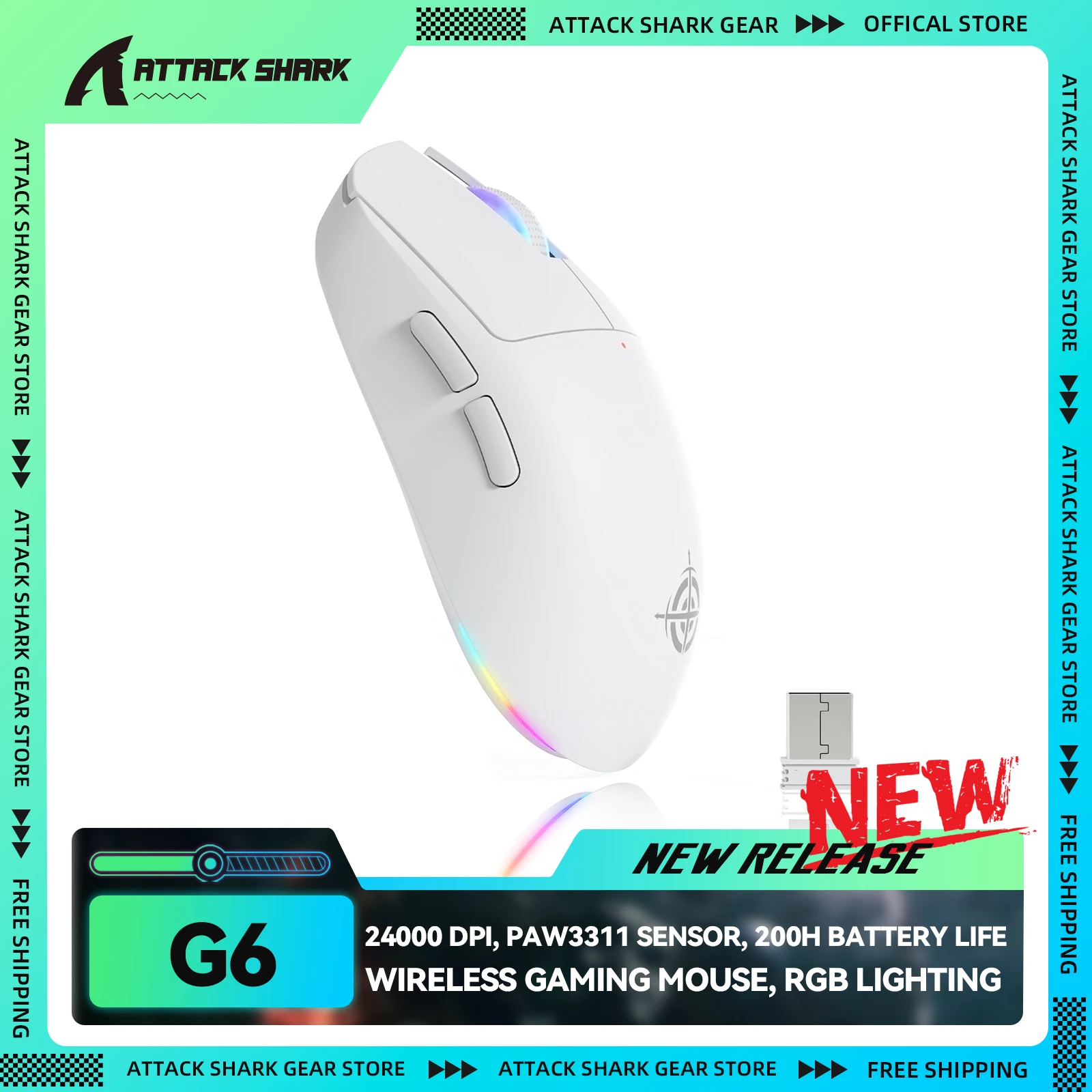 

ATTACK SHARK x MAGIC-REFINER G6 Wireless Gaming Mouse, PixArt PAW3311 Sensor, Bluetooth/2.4G/Wired, RGB Lighting, 200h Battery