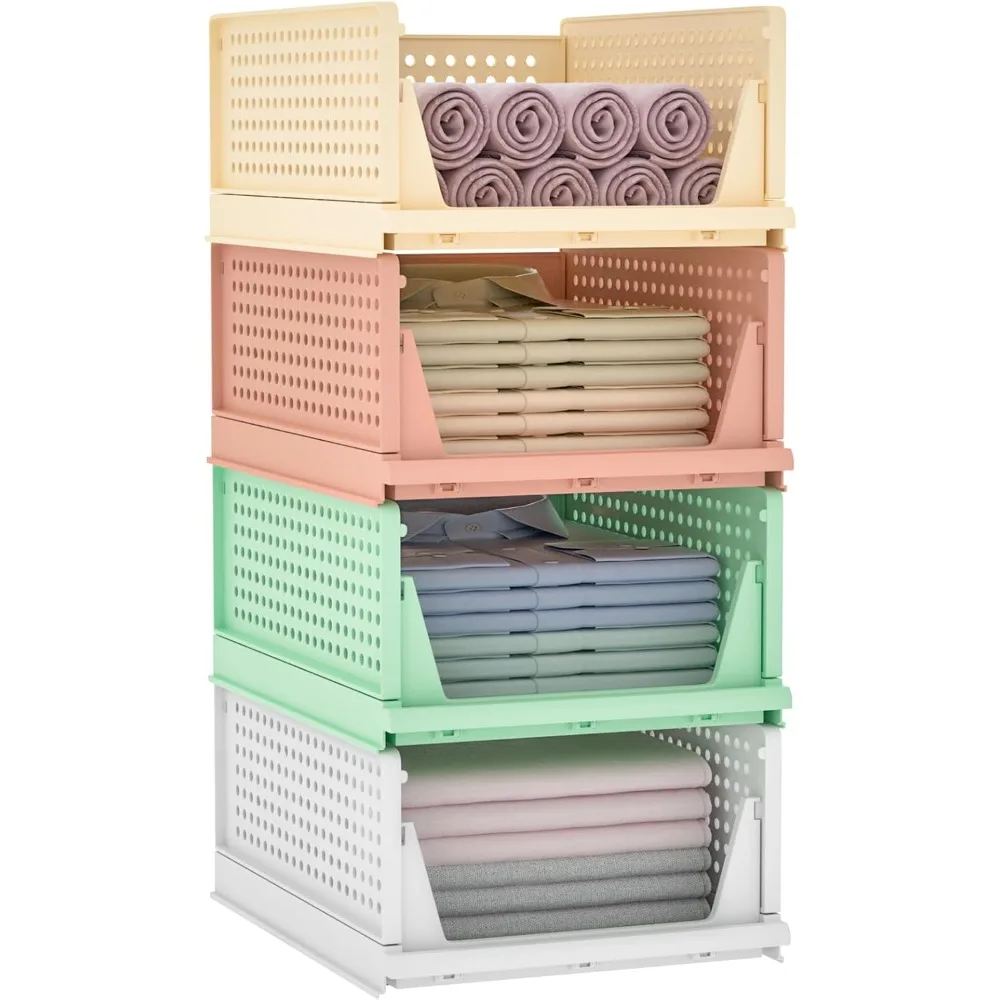 Closet Organizer Stackable Clothes Organizer Foldable Plastic T-Shirt Storage Containers Large Capacity Collapsible Kid Toy Food