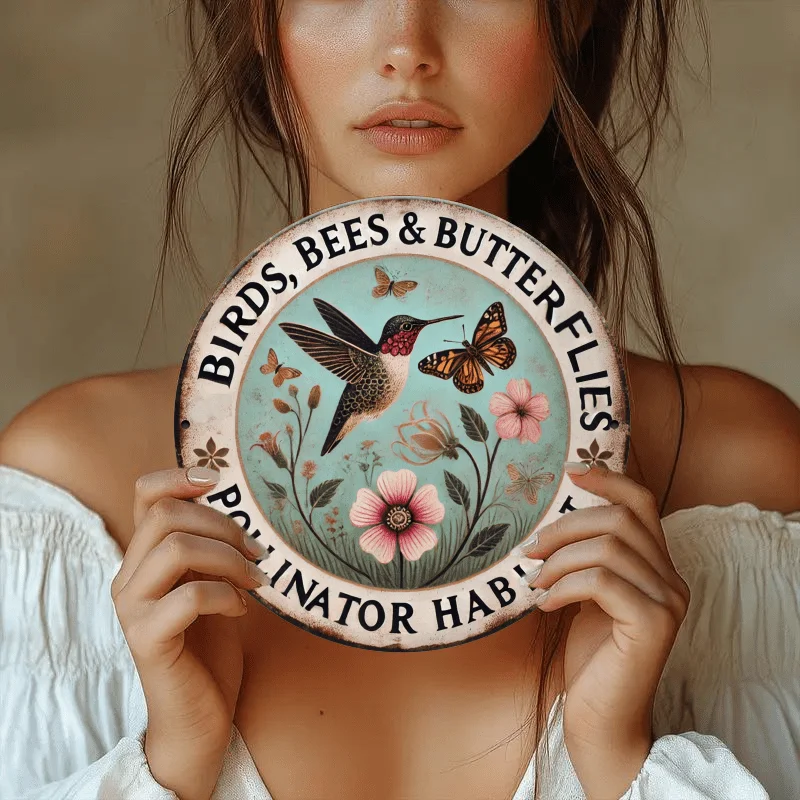 2D Flat, [2D Flat] 1pc 2D Print Metal Iron Sign Room Decor 1pc, 8x8 Inch (20x20cm) Round Sign, 