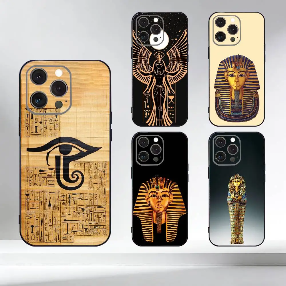 

E-Egypt P-Pharaoh mural Phone Case For iPhone 17,16,15,14,13,12,11 Plus,Pro Max,XS,Soft Silicone Black Cover
