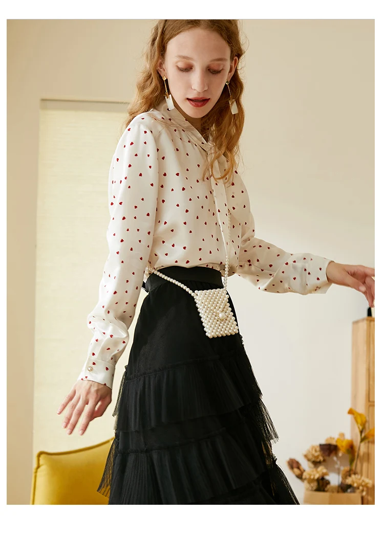 OLrain Woman Elegant Shirts Satin 2025 Autumn Vintage Bow Polka Dot Long Sleeve Blouse Office Slim Printed Woman Tops M56QC25063