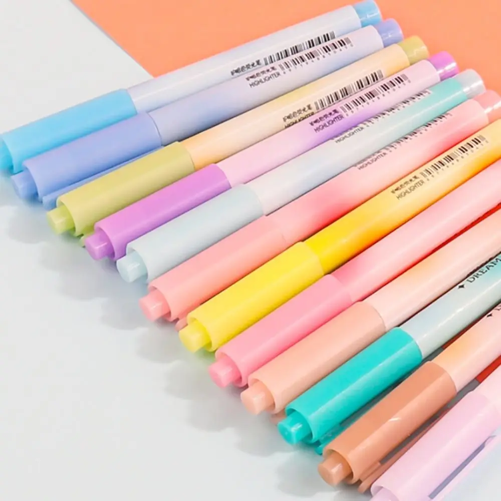 4/12PCS Soft Tip Highlighter Eye Protection Students Stationery Colored Marker Pen DIY Graffiti Drawing Fluorescent Pen