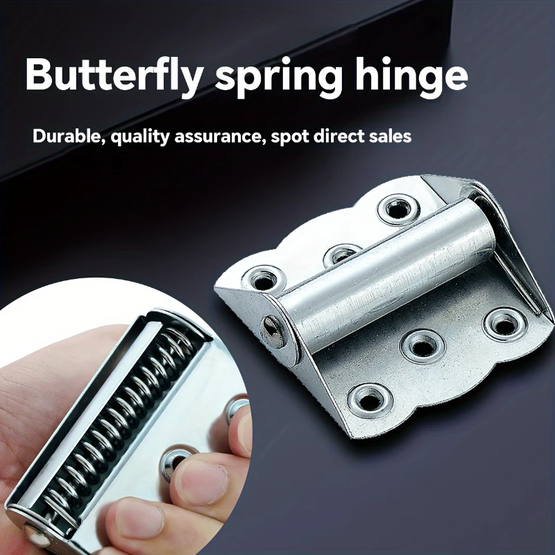 2pcs/Set Stainless Steel Butterfly Hinges with Automatic Closing Flush Hinges Spring-Loaded for Cabinet Screen Doors And Windows
