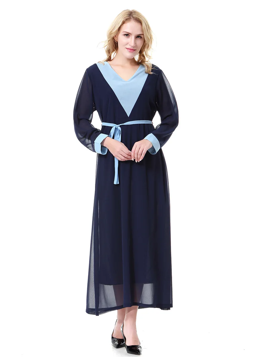 Medio Oriente Musulmano 2025 Nuove Donne di Modo con codice di Colore Casual Alla Moda Allentato Elegante Scollo A V Manica Lunga Telai Abiti Femminili