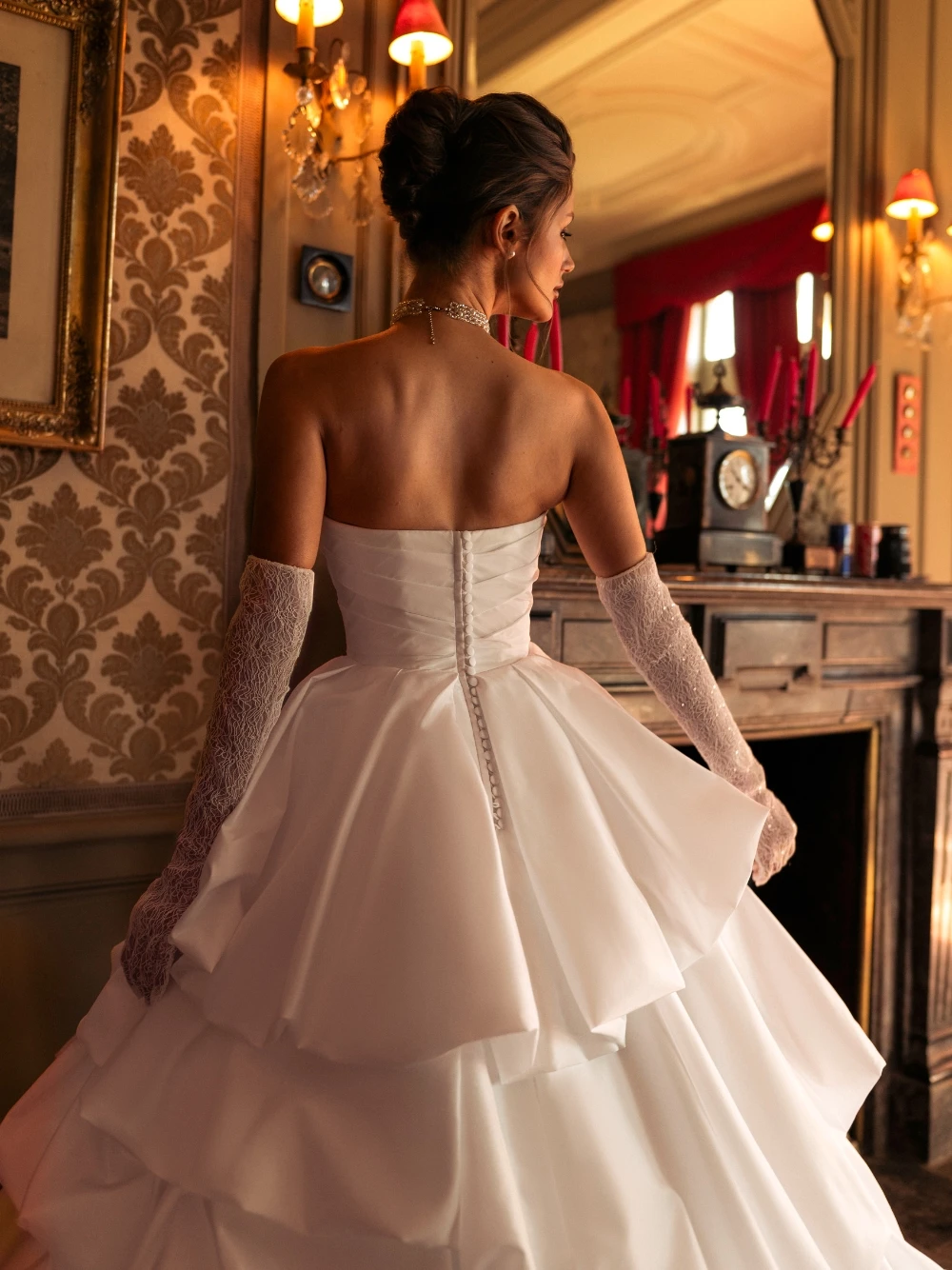 Customized Noble Tiered Ball Bridal Strapless Sweetheart Neck Multi Ruffled Layers Soft Court Train Romantic Vintage Wedding