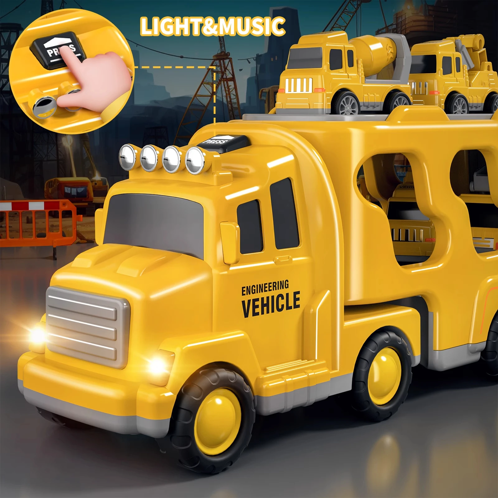 Children's toy car, construction vehicle, excavator, police car fire truck inertia car Bulldozer mixer truck toy