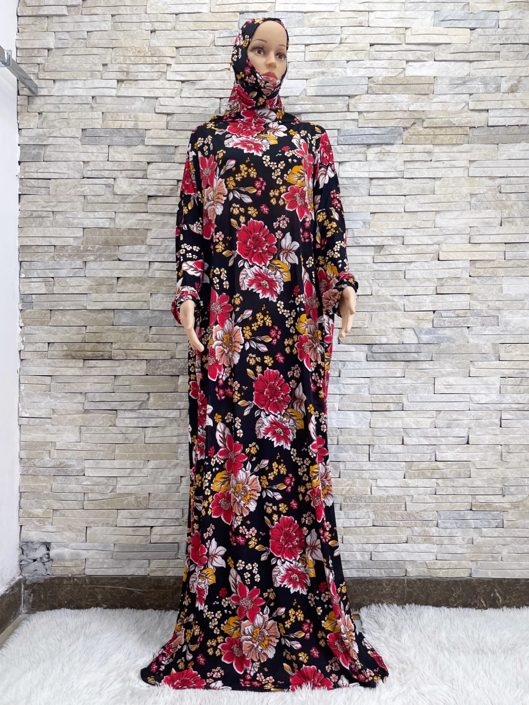 New Muslim Womens Hooded Abaya Turkey-African Prayer Garment Kaftan Dress With Hijab Floral Prints Dubai Saudi Robe In Ramadan