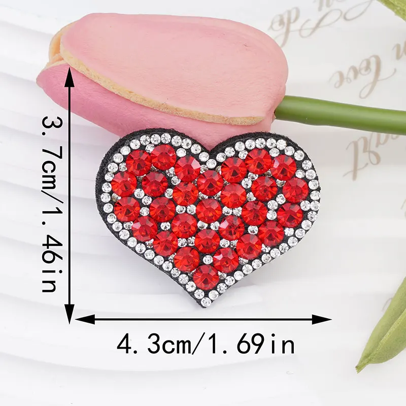 10 Stück herzförmige Diamant-Aufnäher zum Aufbügeln auf Kleidung, für DIY-Haarspangen und als Dekorationspatch. – Detail 8