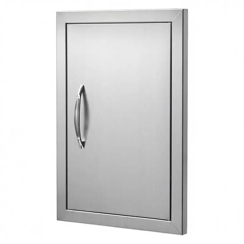 

Outdoor Kitchen Access Panel 14W x 20H Inch For BBQ Island Grilling Station Outside Cabinet Flush Mount Design Vertical Installation Recessed Handle Metal Construction
