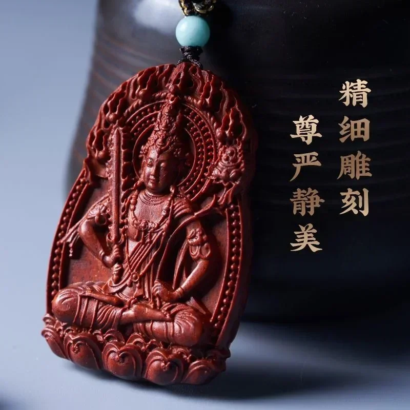 Natural Lobular Red Sandalwood Zodiac Transporter Buddha Guanyin Pendant Benmingfo Necklace Patron Saint Sweater chain 54 cards