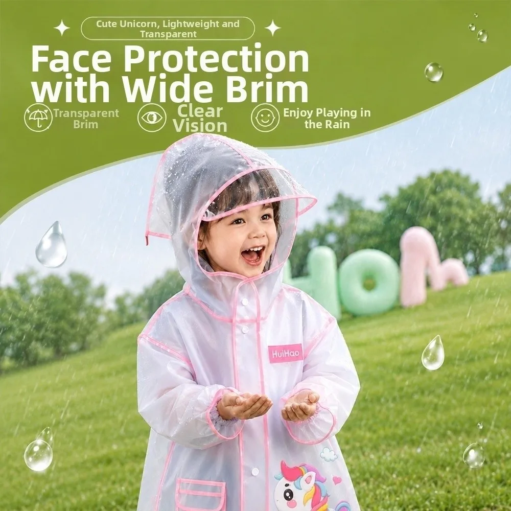 Cute EVA Kid Raincoat Waterproof Transparent Rain Coat Jacket Hooded Style Dinosaur Children Rain Poncho Outdoor Use