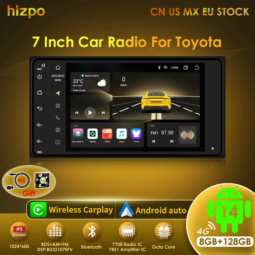 Hizpo 7 Zoll AI Stimme Universal Android Auto Stereo GPS Radio Für Toyota 4Runner Camry Corolla Tuntra RAV4 Multimedia navigation