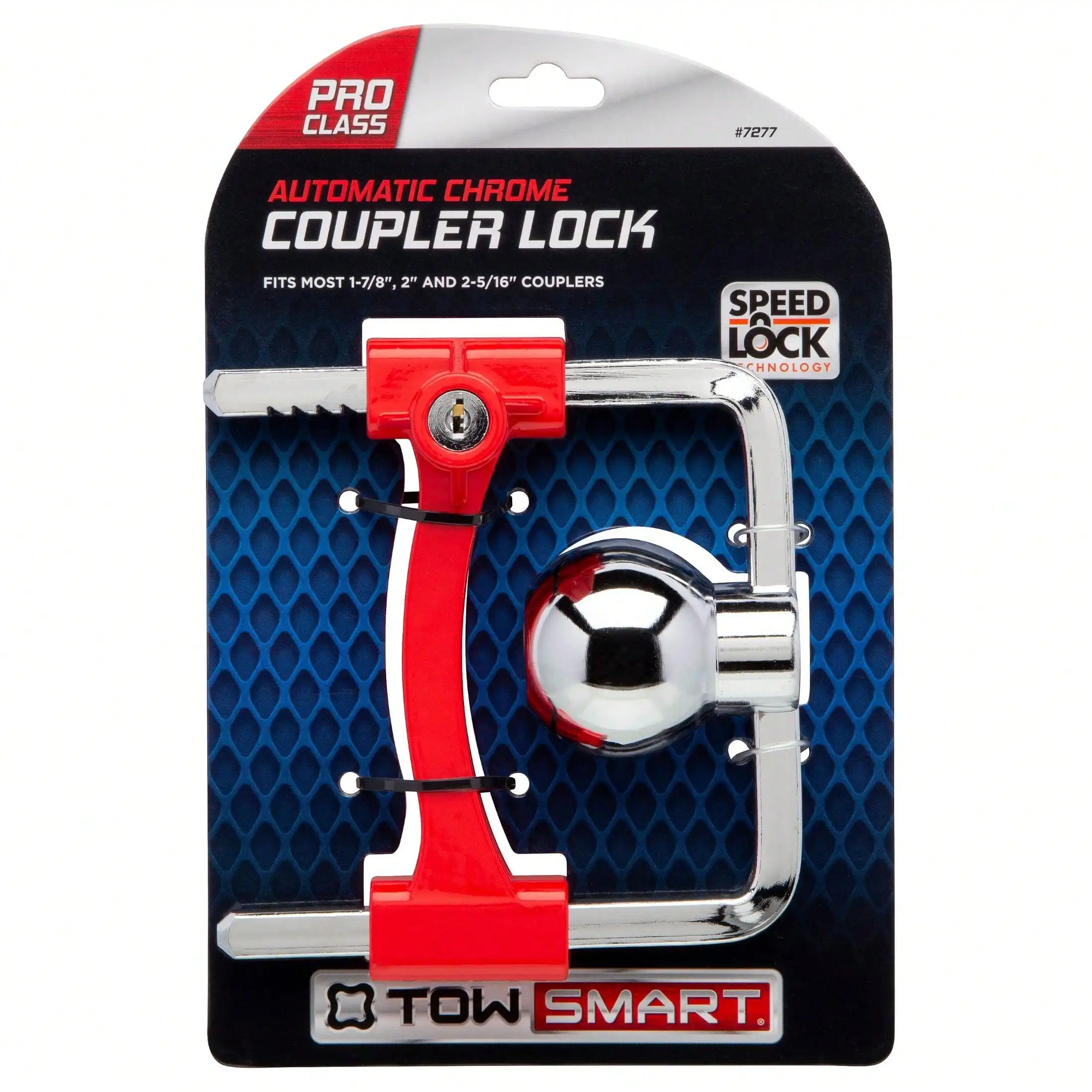 

High-Visibility Chrome Trailer Hookup Lock - Bright Red Finish - Universal Fit - Multiple Locking Positions