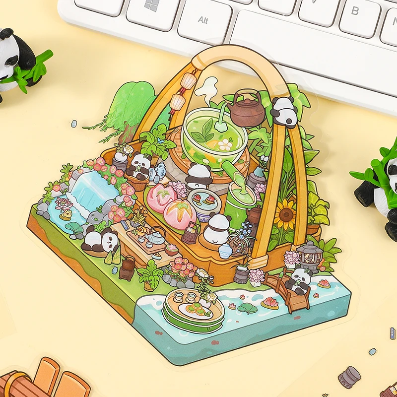 Kawaii 3d cena em miniatura paisagem adesivos dos desenhos animados bolso casa visual empilhamento diy bonito adesivos presentes do festival das crianças