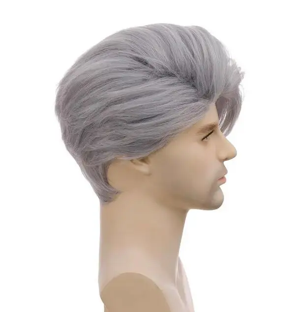 Synthetic Man's Short Wig Trendy Silver Gray Wig with Bangs Natural Soft Breathable Layered Wig for Male Daily Cosplay