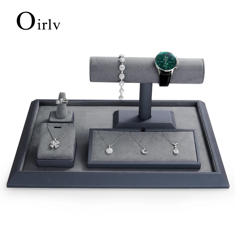 Oirlv Jewelry Stand Display For Business Grey Leather Earring Jewelry Display Stand Necklace Bracelet Watch Jewelry Holder Stand