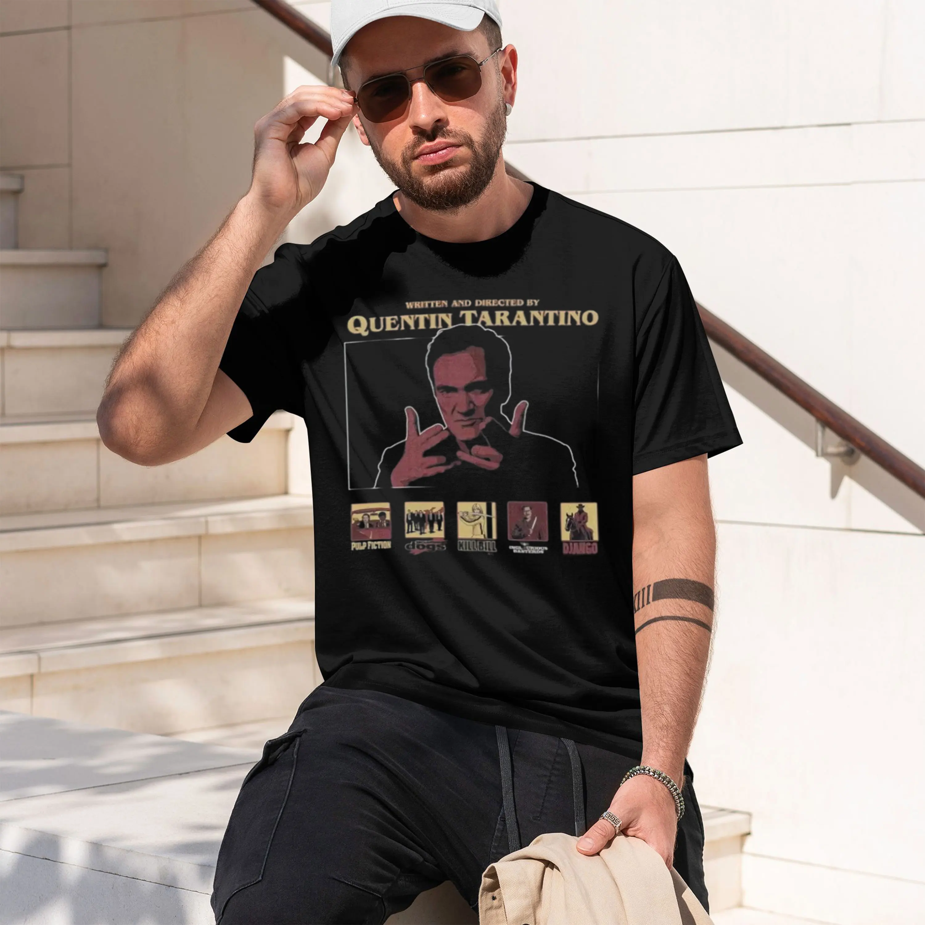 2026年新作デザイン-クエンティン・タランティーノ風tシャツ-高品質で快適、通気性に優れたメンズプリントラウンドネックtシャツ-2026