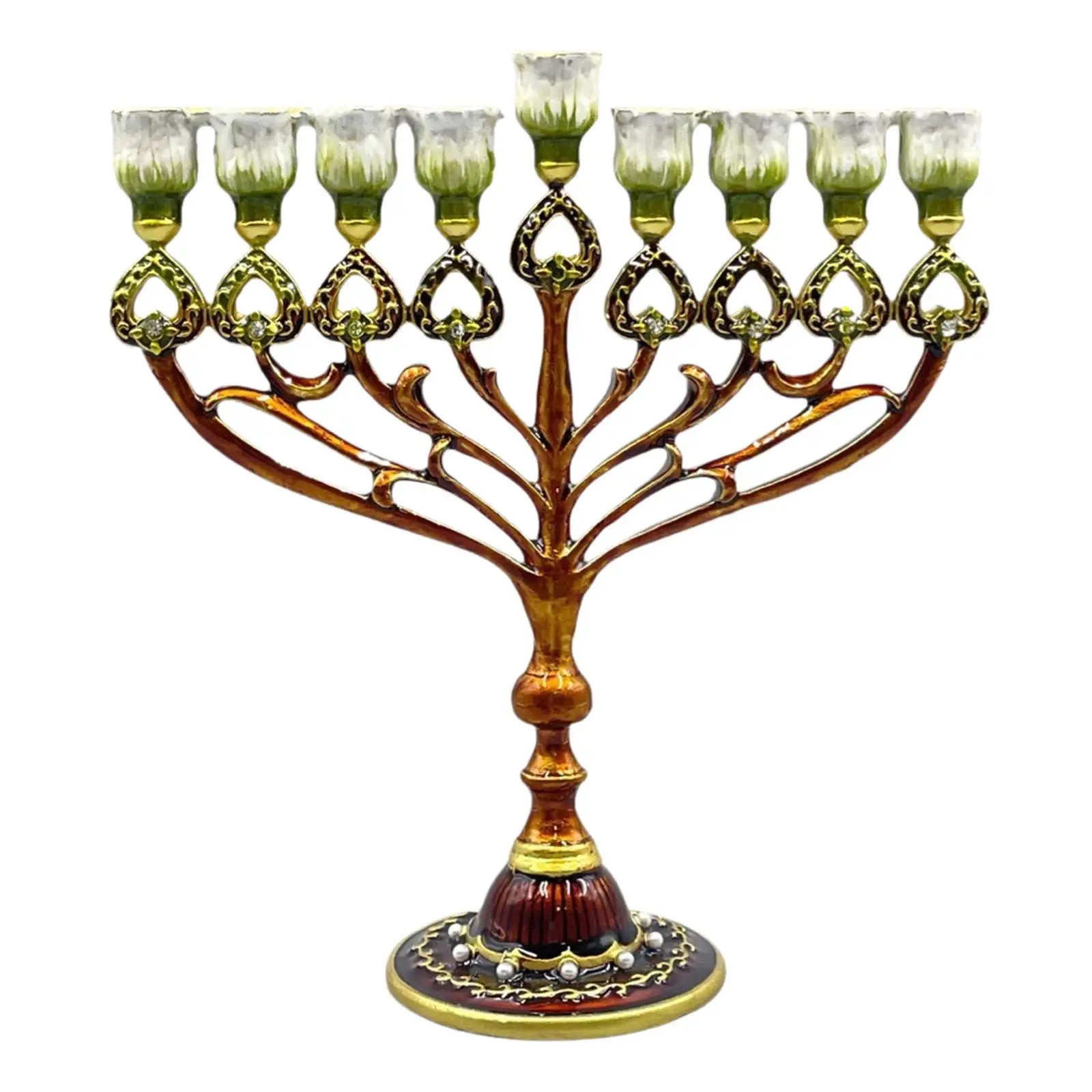 Multicolor Decorative Metal Menorah Candelabrum with 9 Branches Elegant Candlestick for Living Room and Festive Occasions