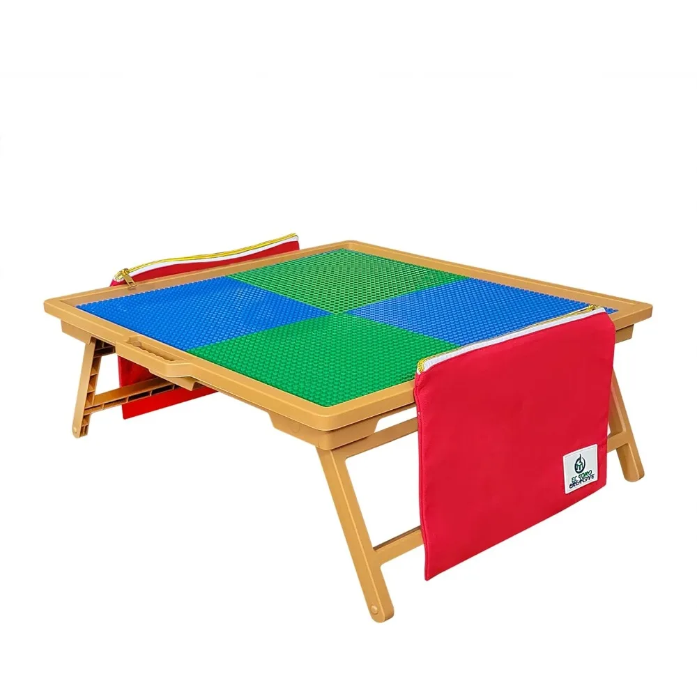 Grande table de nuit de construction pliable pour enfants, faux bois durable, rangement inclus, bureau de jeu portable