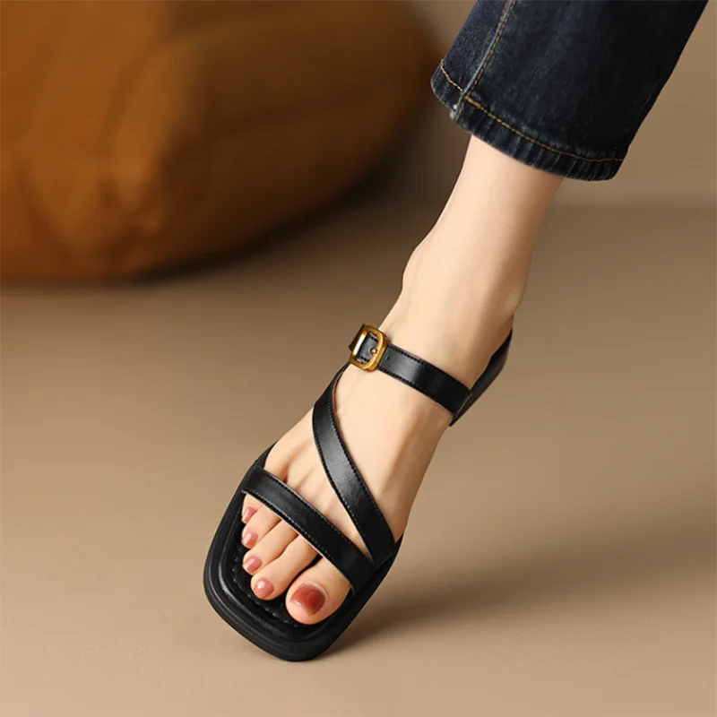 Women's One Strap Solid Color Flat Bottom Slippers Open Toe Narrow Band Flat Thick Bottom Slides Summer Comfort Home Sandals
