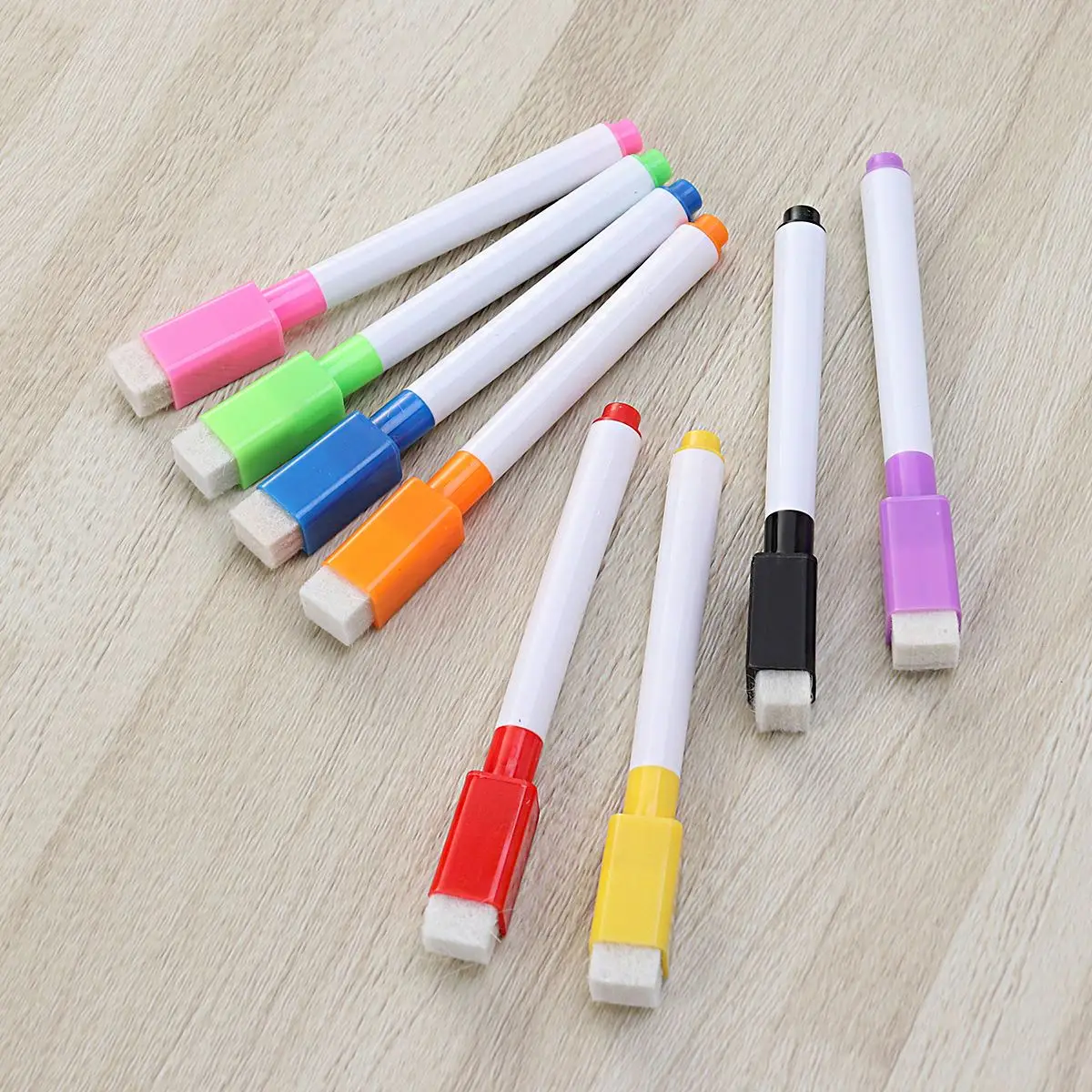 Colorido Magnetic Whiteboard Pen, Black White Board Markers, Construído em Eraser, Caneta de Desenho Infantil, Material Escolar, 8Pcs