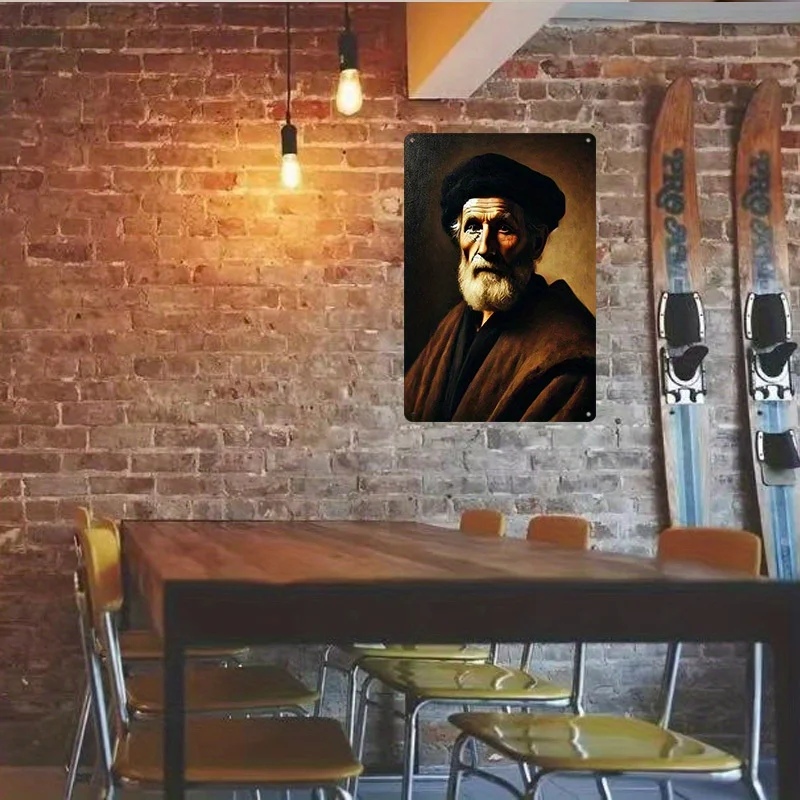 Portrait of Old for Man with Red Hat and White Beard, Vintage Metal Tin Sign Wall Decoration Room Decor, Home Restaurant B