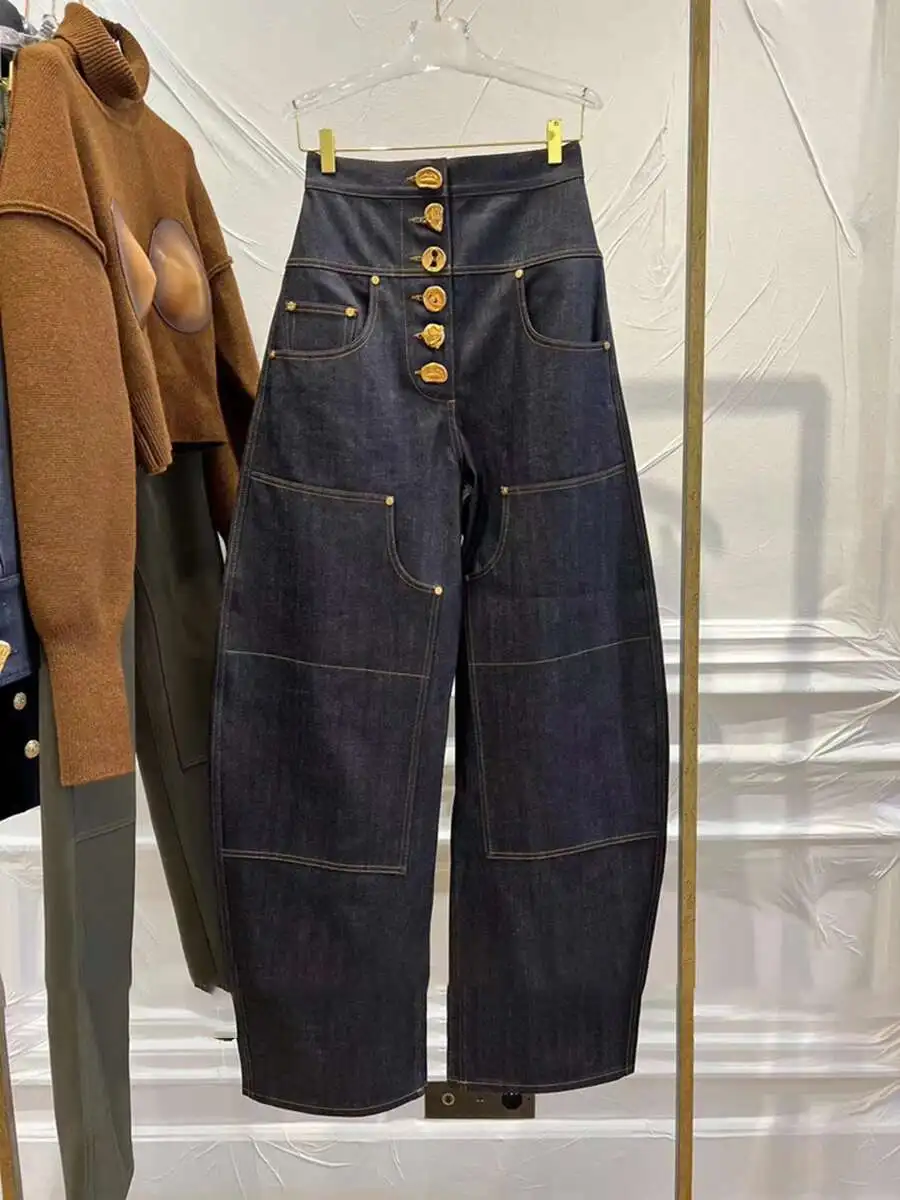 CiCi تقسم زر قطعتين مجموعات للنساء التلبيب كم طويل أعلى عالية الخصر المرقعة جيوب مجموعة بناطيل رجالي أزياء الإناث #5