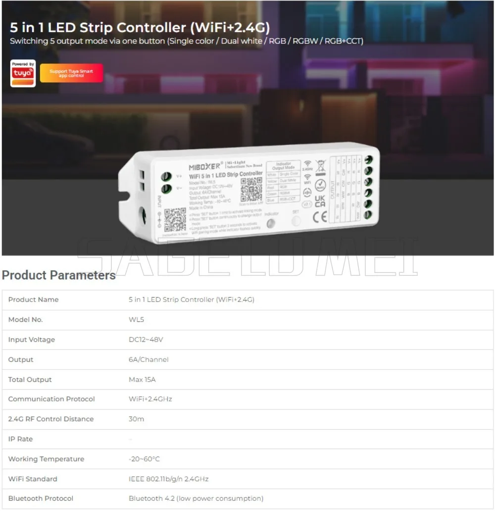 جديد 5 في 1 وحدة تحكم LED ذكية Miboxer ترقية مقاوم للماء IP67 WL5-WP/غير مقاوم للماء WL5 WiFi + 2.4G DC12 ~ 48V B8 لشرائط LED #5