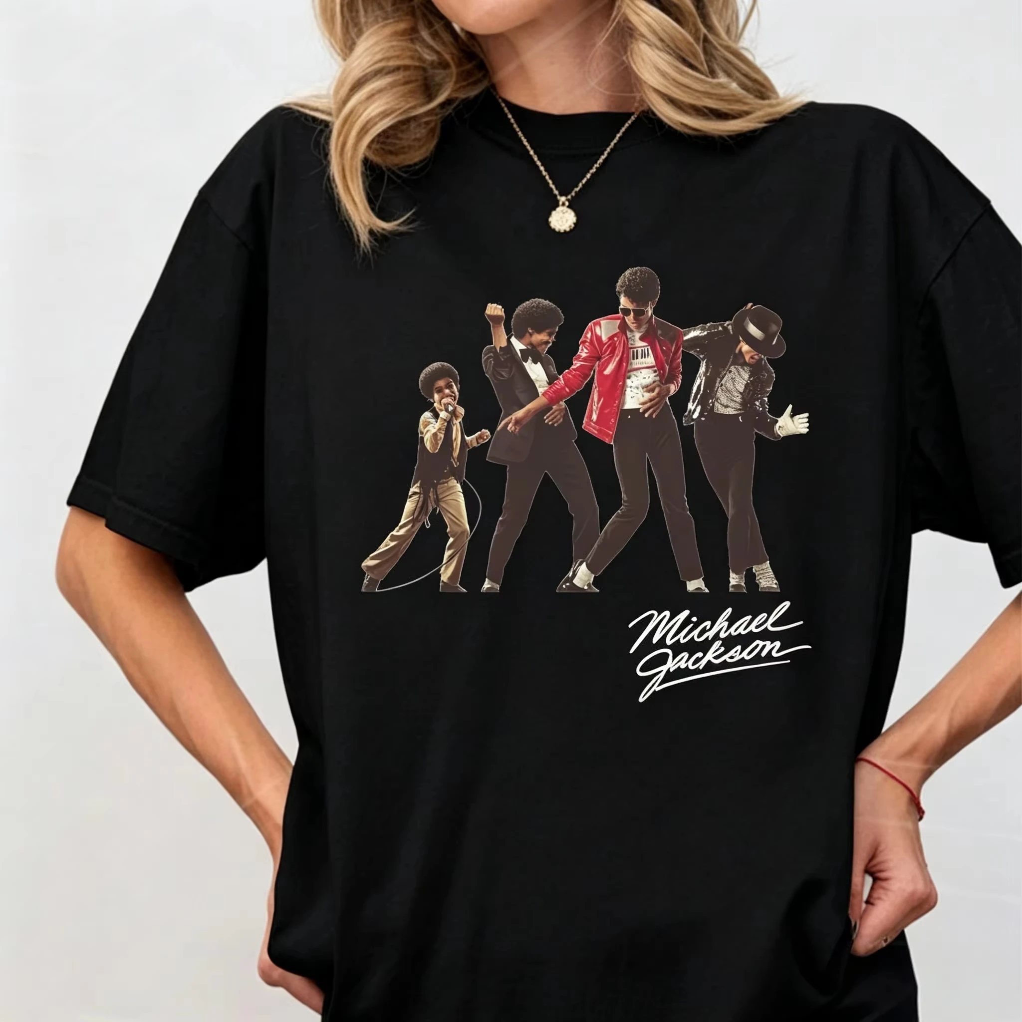 Michael Jackson Vintage Signature Shirt 2027 Summer Men's Women's Oversized Casual Street Clothing Y2k Style Sportswear Retro
